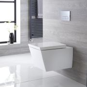 Milano Dalton - White Modern Square Wall Hung Toilet with Soft Close Seat
