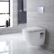 Milano Newby - White Modern Round Wall Hung Toilet with Soft Close Seat