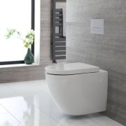 Milano Irwell - White Modern Round Rimless Wall Hung Toilet with Soft Close Seat