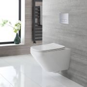 Milano Farington - White Modern Square Wall Hung Rimless Toilet with Soft Close Seat