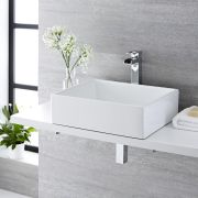 Milano Westby - White Modern Rectangular Countertop Basin - 490mm x 390mm (No Tap-Holes)
