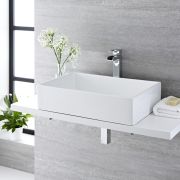 Milano Westby - White Modern Rectangular Countertop Basin - 600mm x 390mm (No Tap-Holes)