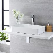 Milano Rivington - White Modern Rectangular Countertop Basin - 600mm x 340mm (No Tap-Holes)
