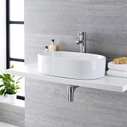 Milano Overton - White Modern Oval Countertop Basin - 575mm x 360mm (No Tap-Holes)