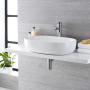Milano Overton - White Modern Oval Countertop Basin - 590mm x 425mm (No Tap-Holes)
