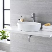 Milano Overton - White Modern Oval Countertop Basin - 480mm x 350mm (No Tap-Holes)