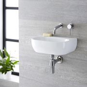 Milano Mellor - White Modern Oval Wall Hung Basin - 420mm x 290mm (No Tap-Holes)