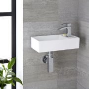 Milano Dalton - White Modern Rectangular Wall Hung Basin - 400mm x 220mm (1 Tap-Hole)