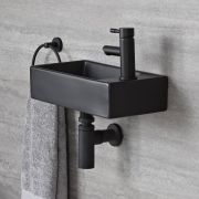 Milano Nero - Black Modern Rectangular Wall Hung Basin - 400mm x 220mm (1 Tap-Hole)