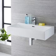 Milano Elswick - White Modern Rectangular Wall Hung Basin - 750mm x 420mm (1 Tap-Hole)