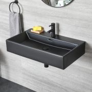 Milano Nero - Black Modern Rectangular Wall Hung Basin - 750mm x 420mm (1 Tap-Hole)