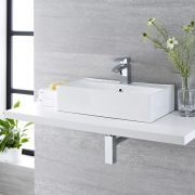 Milano Dalton - White Modern Rectangular Countertop Basin - 550mm x 310mm (1 Tap-Hole)