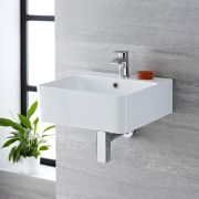Milano Farington - White Modern Rectangular Wall Hung Basin - 460mm x 420mm (1 Tap-Hole) - with Chrome Overflow
