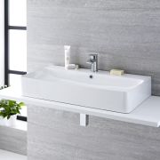 Milano Farington - White Modern Rectangular Countertop Basin - 800mm x 415mm (1 Tap-Hole) - with Chrome Overflow