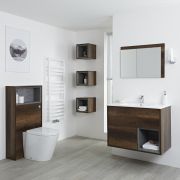 Milano Bexley - Dark Oak Modern 800mm Vanity Unit, WC Unit, Rivington Pan, Three Storage Units and Mirror