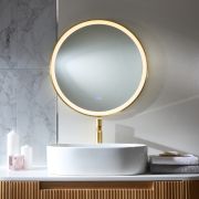 Milano Camila - Brushed Brass Modern Round Anti-Fog LED Mirror - 600mm
