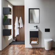 Milano Bexley - 400mm Wall Hung Open Shelf Cloakroom Vanity Unit with Basin - Choice of Finish and LED Light