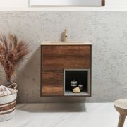 Milano Bexley - 612mm Wall Hung Open Shelf Vanity Unit with Elements Basin - Choice of Basin, Finish and LED Light
