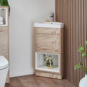 Milano Bexley - 450mm Modern Open Shelf Cloakroom Corner Vanity Unit with Basin - Choice of Finish and LED Light