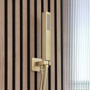 Milano Lyra - Modern Square Hand Shower with Integrated Wall Bracket and Outlet Elbow - Brushed Brass