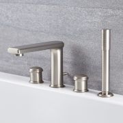 Milano Ashurst - 4 Tap-Hole Modern Deck Mounted Bath Shower Mixer Tap with Hand Shower - Brushed Nickel
