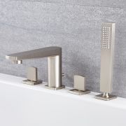 Milano Hunston - 4 Tap-Hole Modern Deck Mounted Bath Shower Mixer Tap with Hand Shower - Brushed Nickel