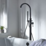 Milano Nero - Modern Freestanding Bath Shower Mixer Tap with Hand Shower - Black