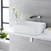 Milano Westby - White Modern Rectangular Countertop Basin with Wall Mounted Mixer Tap - 490mm x 390mm