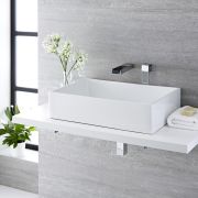 Milano Westby - White Modern Rectangular Countertop Basin with Wall Mounted Mixer Tap - 610mm x 400mm