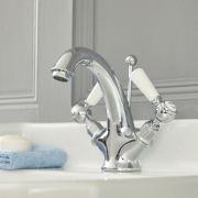 Milano Elizabeth - Traditional Lever Mono Basin Mixer Tap - Chrome and White