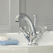 Milano Elizabeth - Traditional Crosshead Mono Basin Mixer Tap - Chrome and White