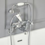 Milano Elizabeth - Traditional Wall Mounted Crosshead Bath Shower Mixer Tap - Chrome and White