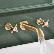 Milano Elizabeth - Traditional Wall Mounted 3 Tap-Hole Crosshead Bath Filler Tap - Brushed Brass