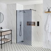 Milano Nero-Luna - Smoked Glass Wet Room Shower Enclosure - Choice of Glass Size and Drain
