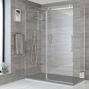 Milano Portland - Chrome Corner Frameless Sliding Door Shower Enclosure with Slate Tray - Choice of Size