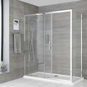 Milano Portland - Corner Sliding Door Shower Enclosure with Tray - Choice of Sizes
