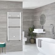 Milano Arno Dual Fuel - White Bar on Bar Heated Towel Rail - 1190mm x 450mm