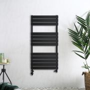 Milano Lustro Dual Fuel - Designer Black Flat Panel Heated Towel Rail - Choice of Size and Cable Cover