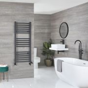 Milano Artle Dual Fuel - Anthracite Curved Heated Towel Rail - 1200mm x 500mm