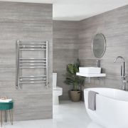 Milano Kent Dual Fuel - Chrome Curved Heated Towel Rail - 800mm x 600mm