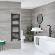 Milano Nero Dual Fuel - Black Straight Heated Towel Rail - 1200mm x 400mm