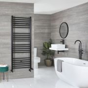 Milano Nero Dual Fuel - Black Straight Heated Towel Rail - 1600mm x 500mm