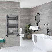 Milano Artle Dual Fuel - Anthracite Straight Heated Towel Rail - 1000mm x 600mm