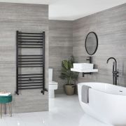 Milano Nero Dual Fuel Matt Black Straight Heated Towel Rail - 600 x 1200mm