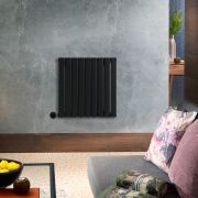 Milano x ECOSO Alpha Electric - Black Horizontal Flat Panel Designer Radiator - 635mm x 630mm (Single Panel) - with Wi-Fi Thermostatic Heating Element