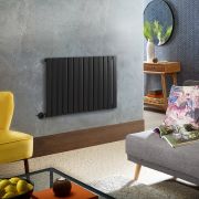Milano x ECOSO Alpha - Electric Black Horizontal Designer Radiator - 635mm Tall - Choice of Size and Wi-Fi Thermostat - Plug-In and Hardwired Options