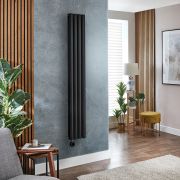 Milano x ECOSO Aruba - Electric Black Vertical Designer Radiator - Choice of Size and Wi-Fi Thermostat - Plug-In and Hardwired Options