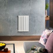Milano x ECOSO Alpha Electric - White Horizontal Flat Panel Designer Radiator - 635mm x 420mm (Single Panel) - with Wi-Fi Thermostatic Heating Element