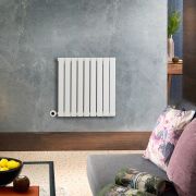 Milano x ECOSO Alpha Electric - White Horizontal Single Flat Panel Designer Radiator - 635mm x 630mm (Single Panel) - with Wi-Fi Thermostatic Heating Element