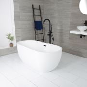 Milano Overton - White Modern Oval Double-Ended Freestanding Bath - 1555mm x 745mm - Choice of Overflow Finish